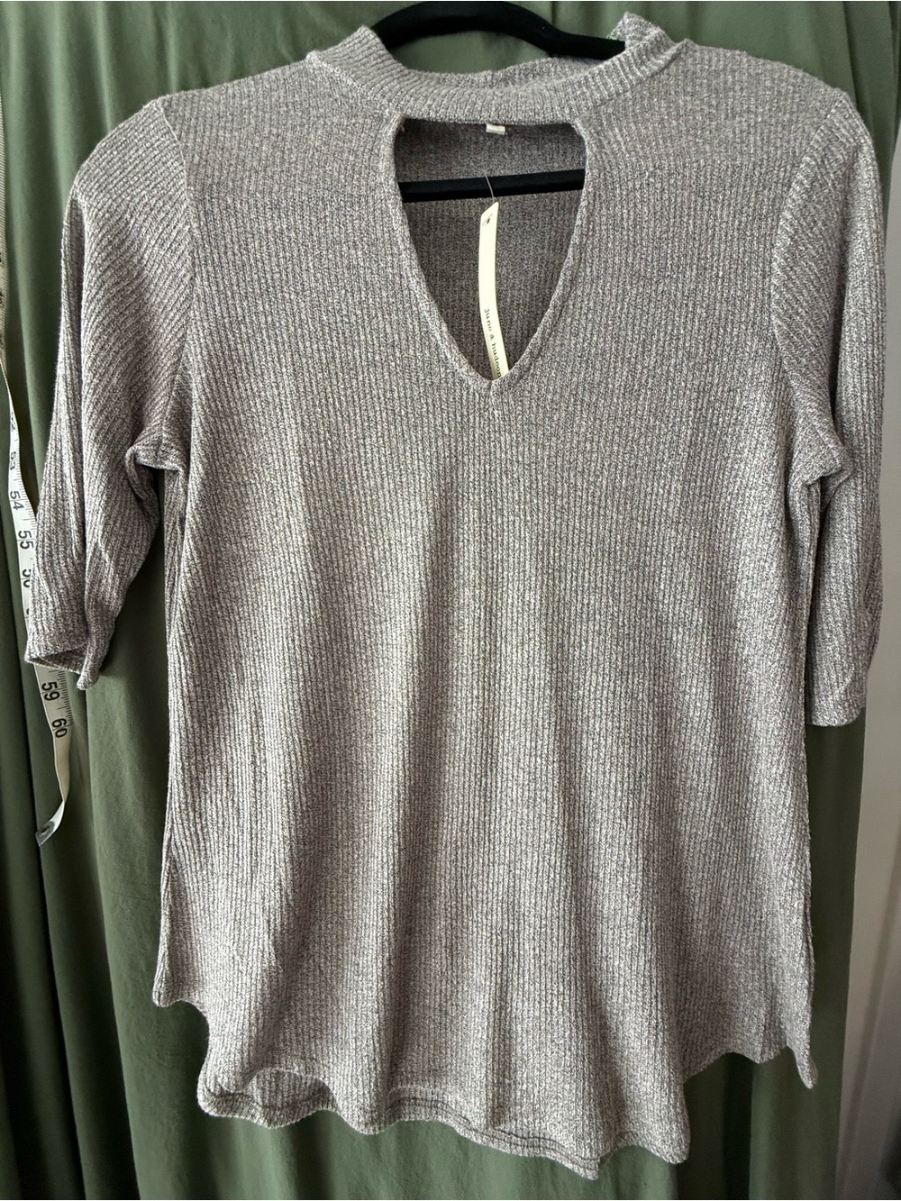 june & hudson marled lavender/gray Ribbed Knit Tunic with Keyhole V-Neck sz M